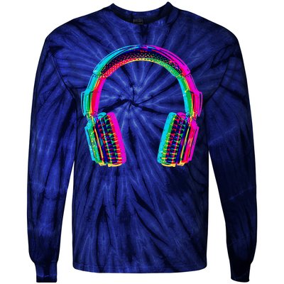 Vintage Neon Headphones Tie-Dye Long Sleeve Shirt