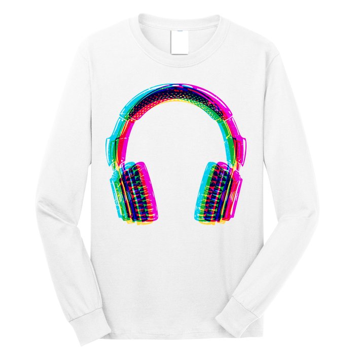 Vintage Neon Headphones Long Sleeve Shirt