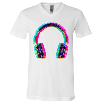 Vintage Neon Headphones V-Neck T-Shirt