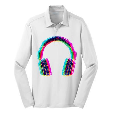 Vintage Neon Headphones Silk Touch Performance Long Sleeve Polo