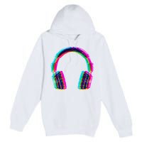 Vintage Neon Headphones Premium Pullover Hoodie