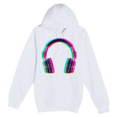 Vintage Neon Headphones Premium Pullover Hoodie