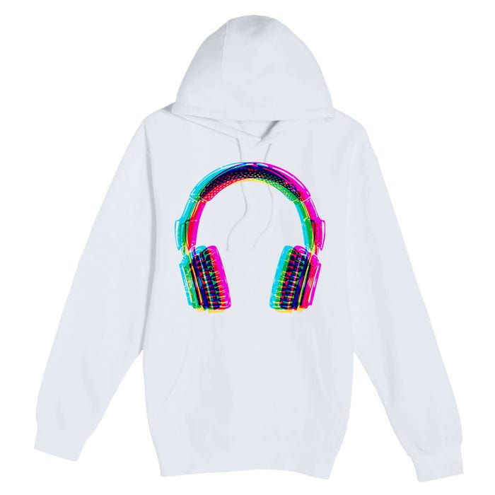 Vintage Neon Headphones Premium Pullover Hoodie