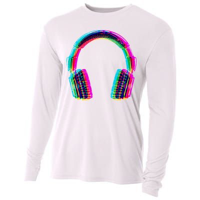 Vintage Neon Headphones Cooling Performance Long Sleeve Crew