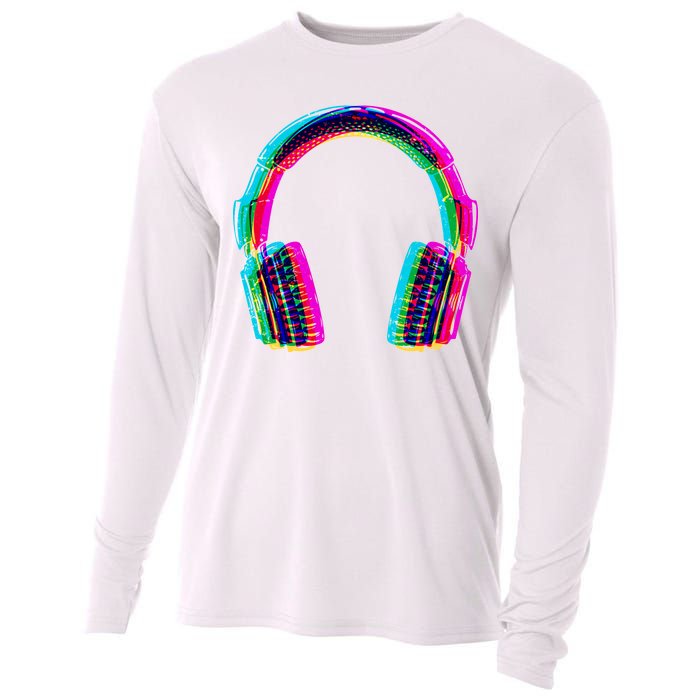 Vintage Neon Headphones Cooling Performance Long Sleeve Crew