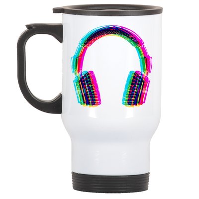 Vintage Neon Headphones Stainless Steel Travel Mug