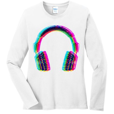 Vintage Neon Headphones Ladies Long Sleeve Shirt