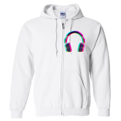 Vintage Neon Headphones Full Zip Hoodie