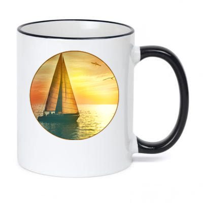 Vintage Ocean Sunset Sailboat Scene 11oz Black Color Changing Mug