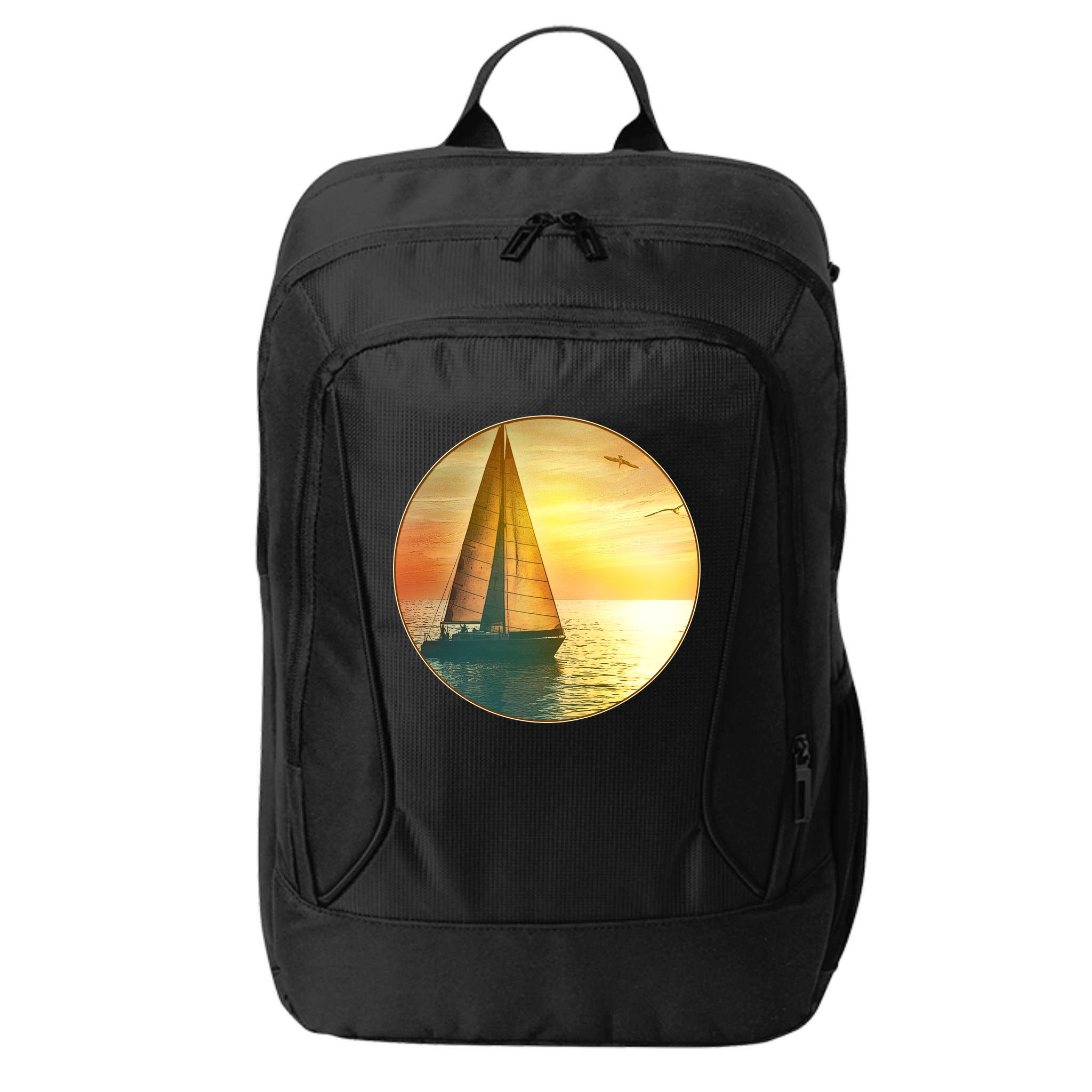 Vintage Ocean Sunset Sailboat Scene City Backpack