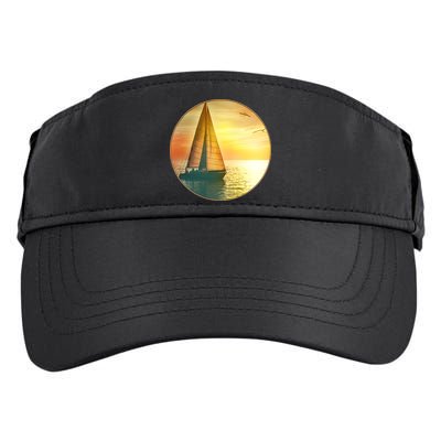 Vintage Ocean Sunset Sailboat Scene Adult Drive Performance Visor
