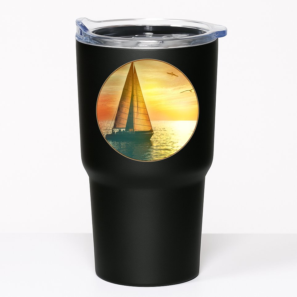 Vintage Ocean Sunset Sailboat Scene Tumbler
