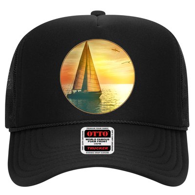 Vintage Ocean Sunset Sailboat Scene Trucker Hat