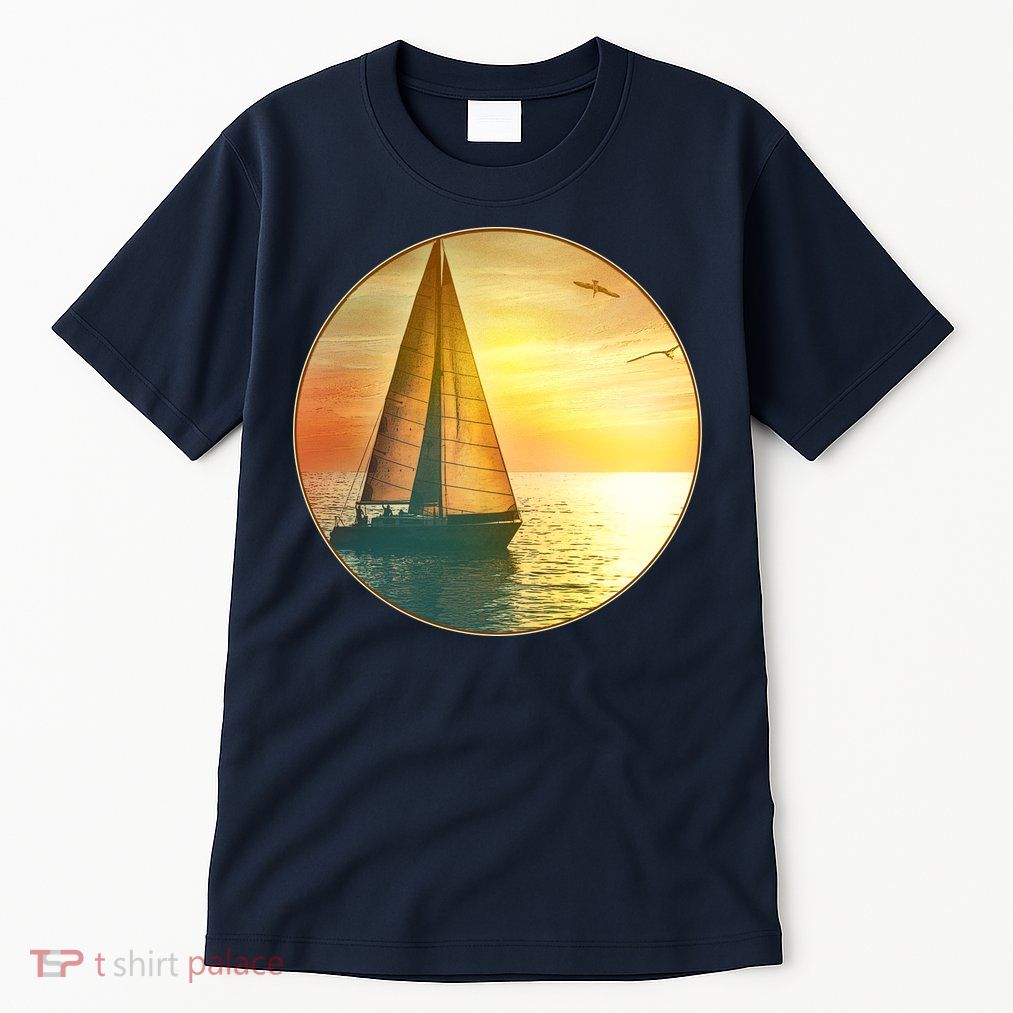 Vintage Ocean Sunset Sailboat Scene Tall T-Shirt
