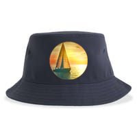 Vintage Ocean Sunset Sailboat Scene Sustainable Bucket Hat