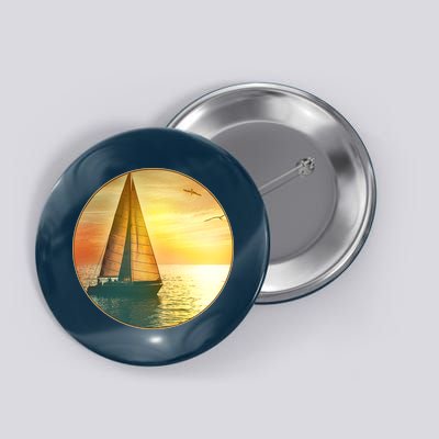 Vintage Ocean Sunset Sailboat Scene Button