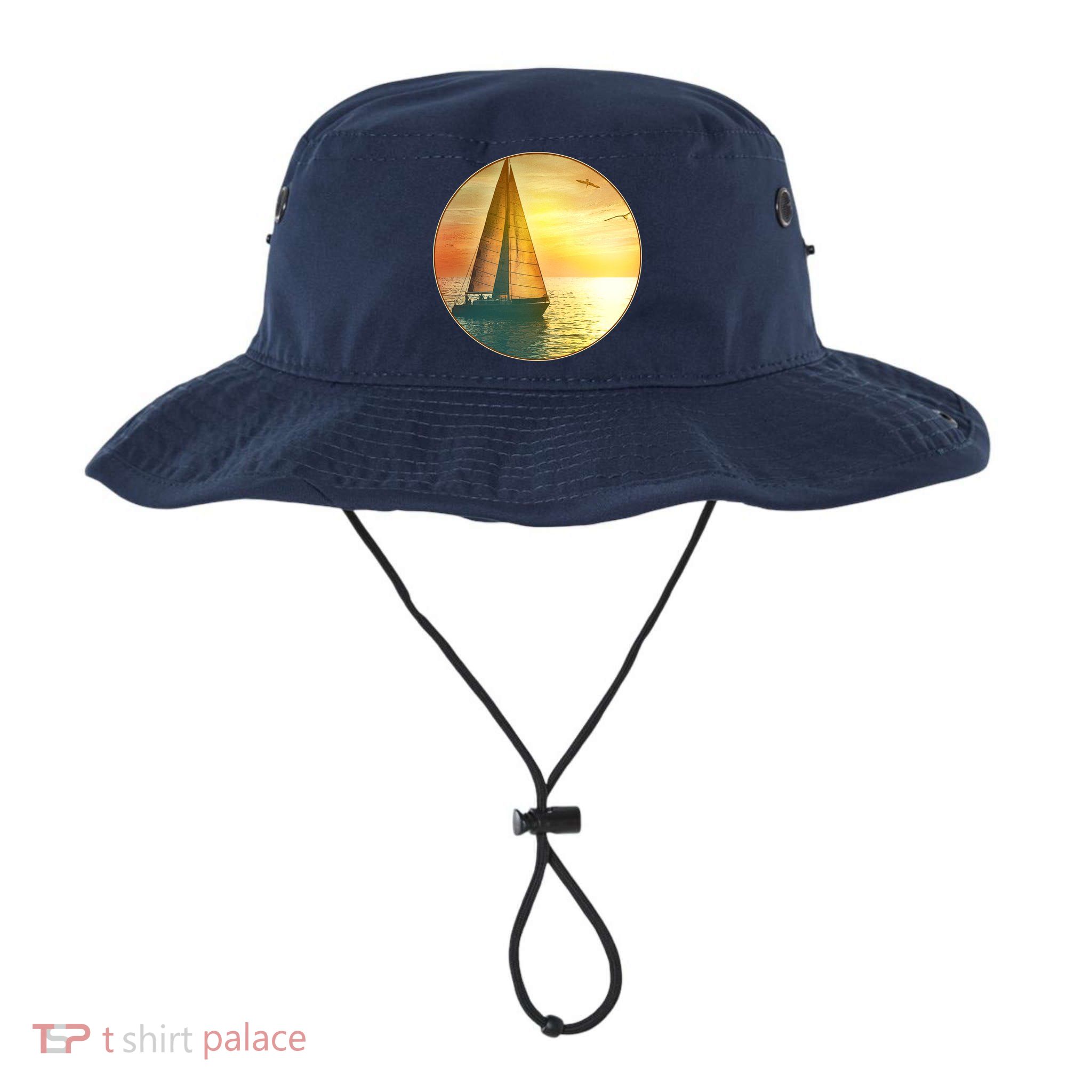Vintage Ocean Sunset Sailboat Scene Bucket Hat