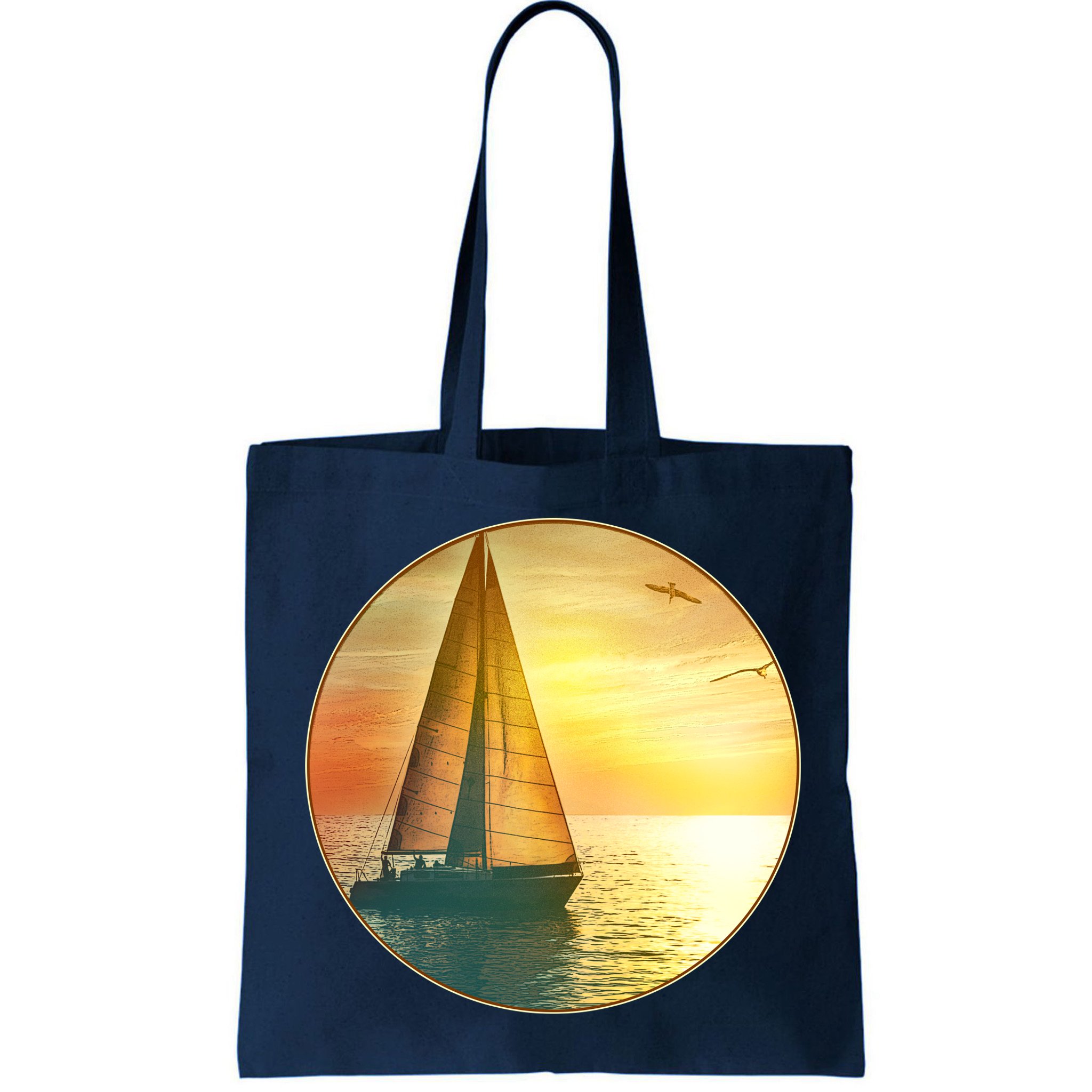 Vintage Ocean Sunset Sailboat Scene Bag