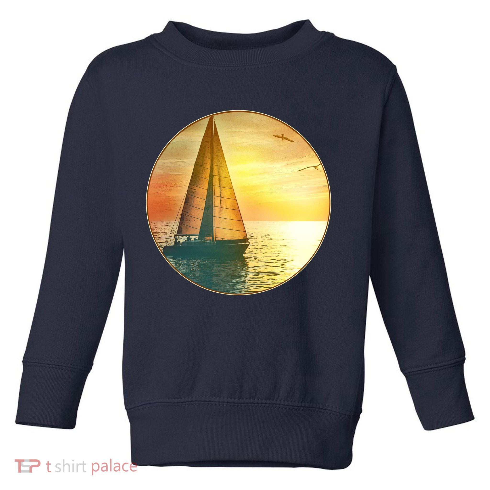 Vintage Ocean Sunset Sailboat Scene Toddler Sweatshirt