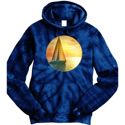 Vintage Ocean Sunset Sailboat Scene Tie Dye Hoodie