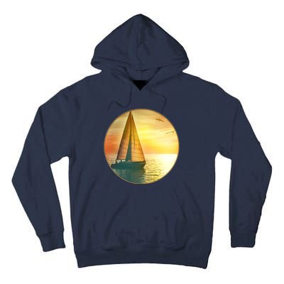 Vintage Ocean Sunset Sailboat Scene Tall Hoodie