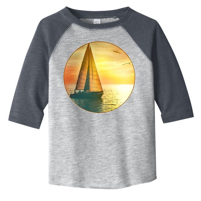 Vintage Ocean Sunset Sailboat Scene Toddler Fine Jersey T-Shirt