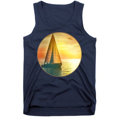 Vintage Ocean Sunset Sailboat Scene Tank Top