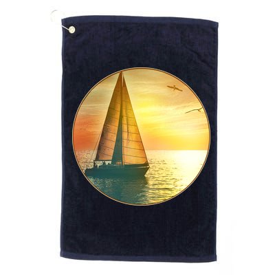 Vintage Ocean Sunset Sailboat Scene Golf Towel