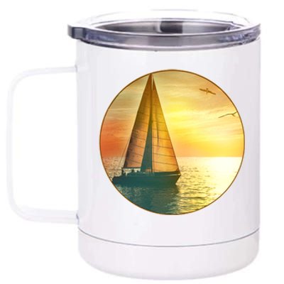 Vintage Ocean Sunset Sailboat Scene 12 oz Stainless Steel Tumbler Cup