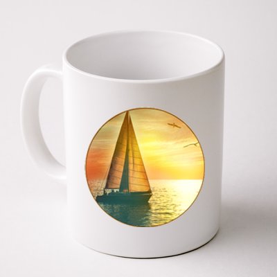 Vintage Ocean Sunset Sailboat Scene Coffee Mug