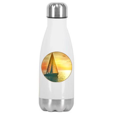 Vintage Ocean Sunset Sailboat Scene Stainless Steel Insulated Water Bottle