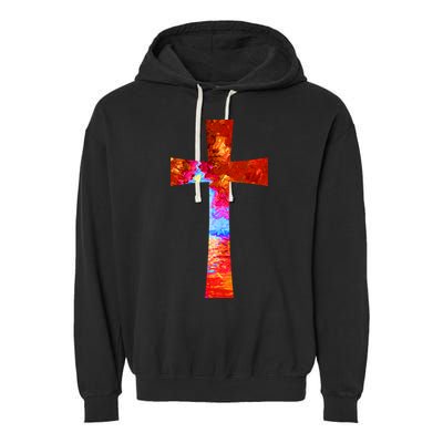 Vintage Oil Christian Cross Cool Pattern Garment-Dyed Fleece Hoodie