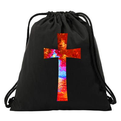 Vintage Oil Christian Cross Cool Pattern Drawstring Bag