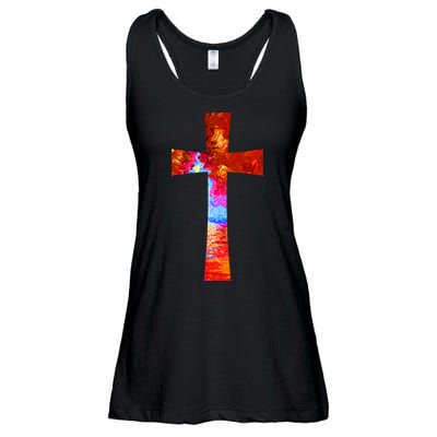 Vintage Oil Christian Cross Cool Pattern Ladies Essential Flowy Tank