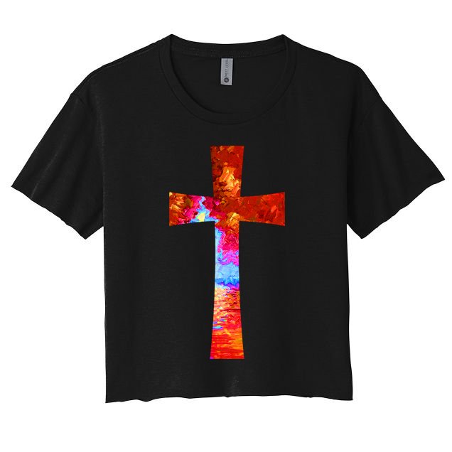 Vintage Oil Christian Cross Cool Pattern Crop Top