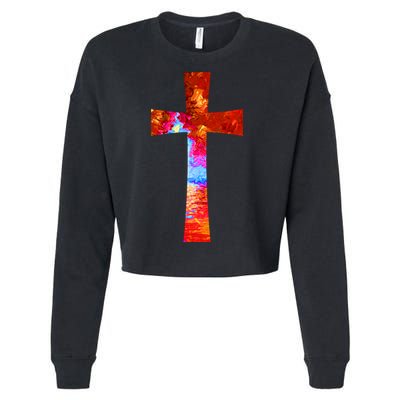 Vintage Oil Christian Cross Cool Pattern Cropped Pullover Crew