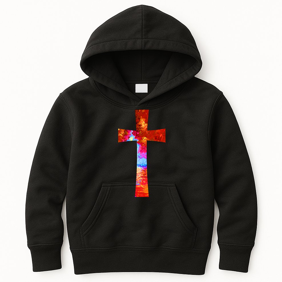 Vintage Oil Christian Cross Cool Pattern Kids Hoodie