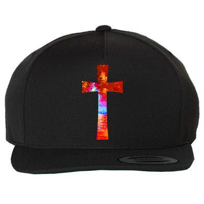 Vintage Oil Christian Cross Cool Pattern Wool Snapback Cap