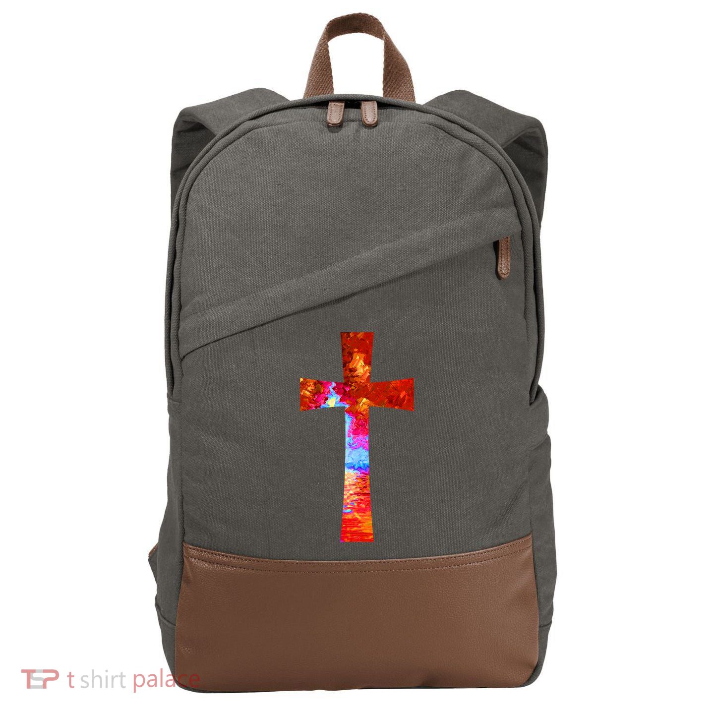Vintage Oil Christian Cross Cool Pattern Cotton Canvas Backpack