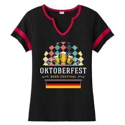 Vintage Oktoberfest Drinking Ladies Halftime Notch Neck Tee