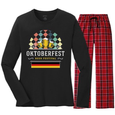 Vintage Oktoberfest Drinking Women's Long Sleeve Flannel Pajama Set 