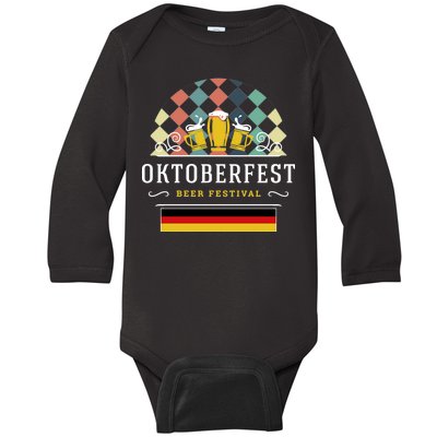 Vintage Oktoberfest Drinking Baby Long Sleeve Bodysuit