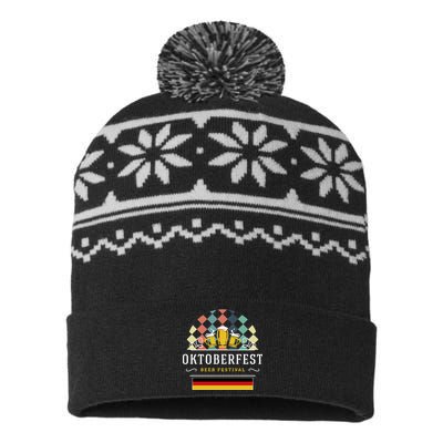 Vintage Oktoberfest Drinking USA-Made Snowflake Beanie