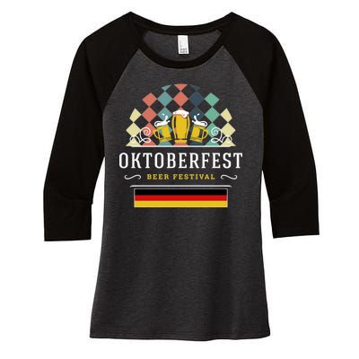 Vintage Oktoberfest Drinking Women's Tri-Blend 3/4-Sleeve Raglan Shirt