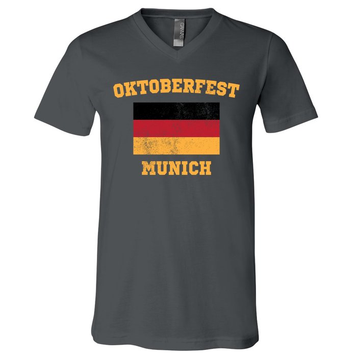 Vintage Oktoberfest Munich Flag V-Neck T-Shirt