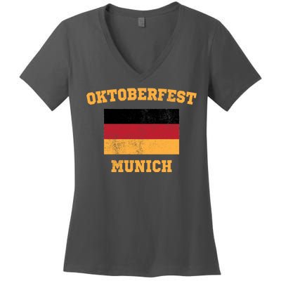 Vintage Oktoberfest Munich Flag Women's V-Neck T-Shirt