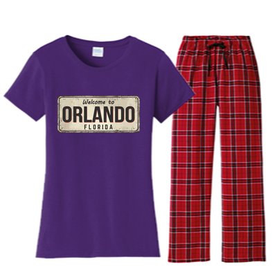 Vintage Orlando Metal Sign Women's Flannel Pajama Set