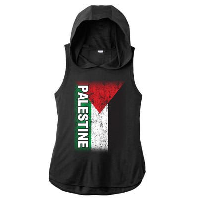 Vintage Palestine Flag Support Distressed Ladies PosiCharge Tri-Blend Wicking Draft Hoodie Tank