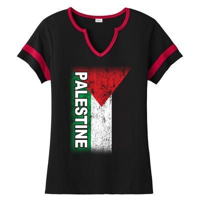 Vintage Palestine Flag Support Distressed Ladies Halftime Notch Neck Tee