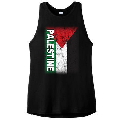 Vintage Palestine Flag Support Distressed Ladies PosiCharge Tri-Blend Wicking Tank